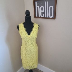 Women's H&M Yellow Lace Form Fitting Dress Size Small